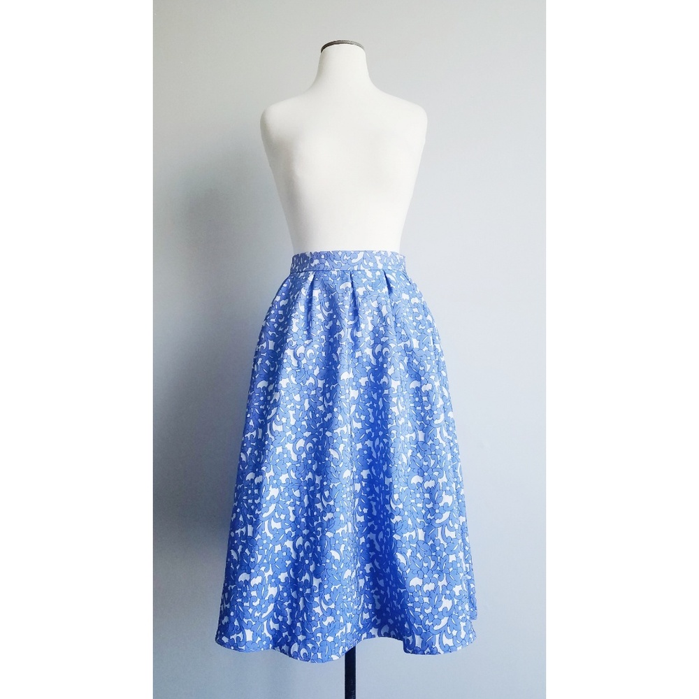 Shabby Apple Blue and White Full A-Line Midi Skirt